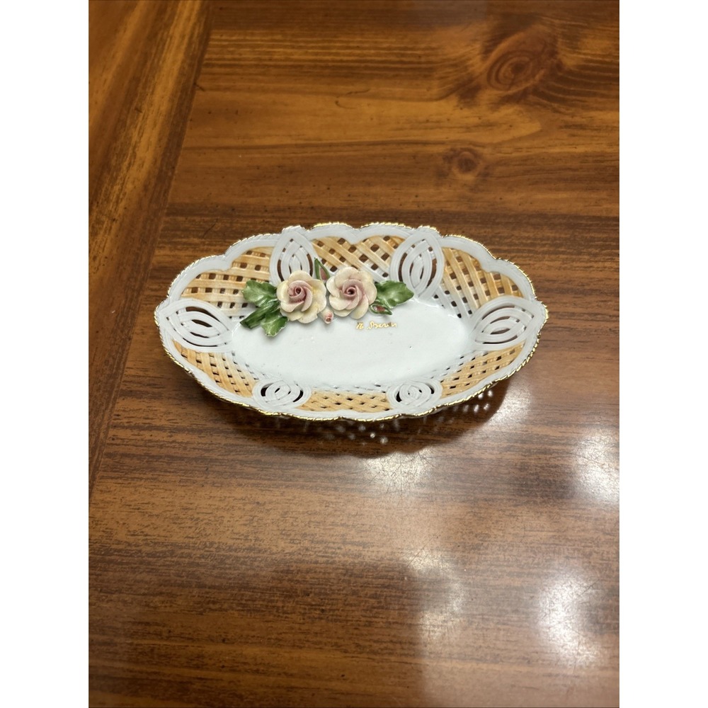Luca Hand Painted Made Romania Small Lace‎ Trinket Dish